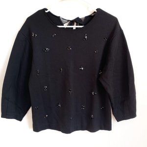 Massimo Dutti Scoop Neck Black Rhinestone Sweatshirt Sweater